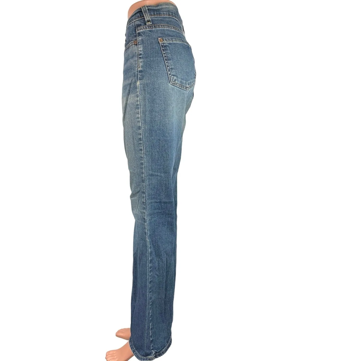 Old Navy Blue Medium Wash Faded Mid Rise Denim Ankle Flare Jeans Size 8