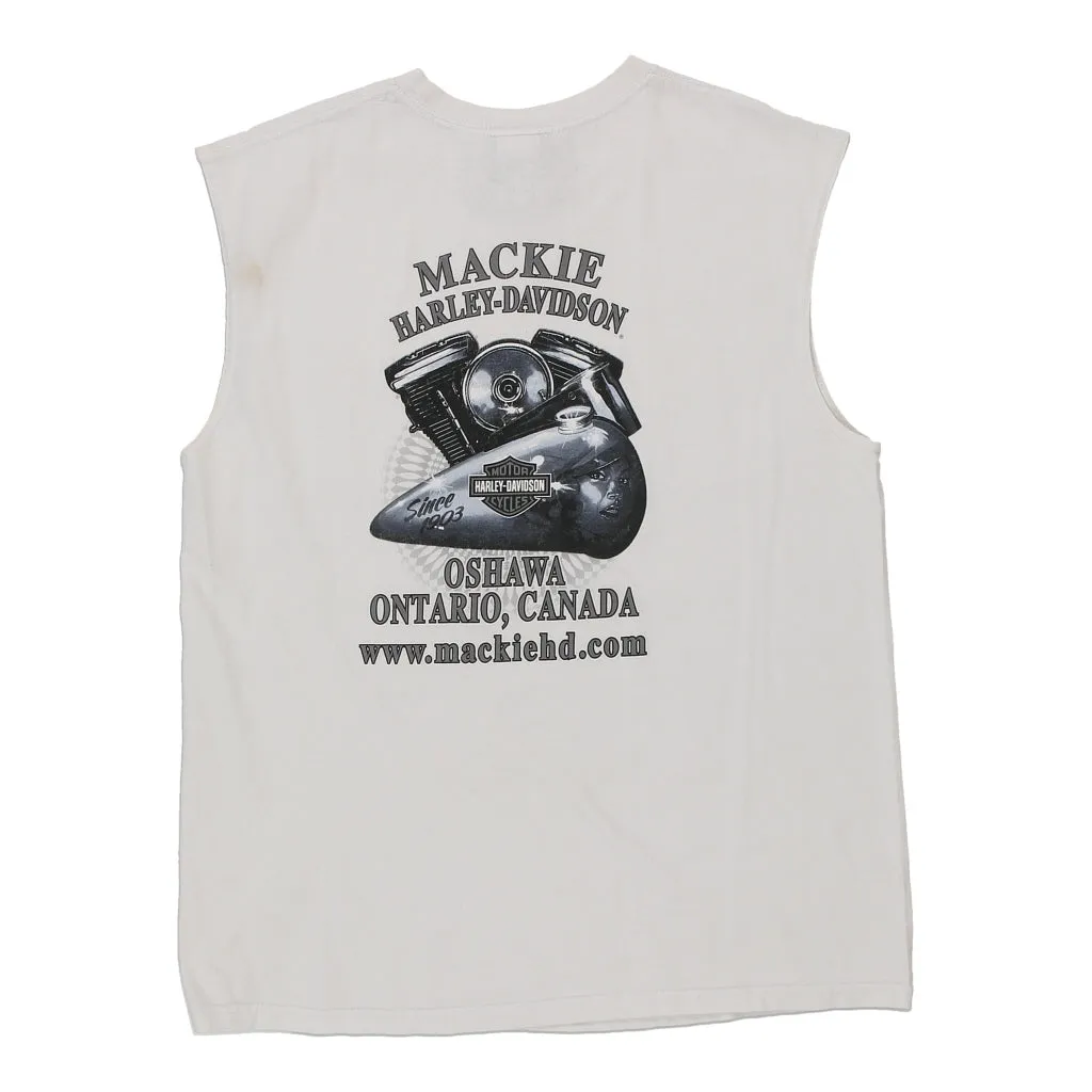 Ontario, Canada Harley Davidson Graphic Vest - Large White Cotton
