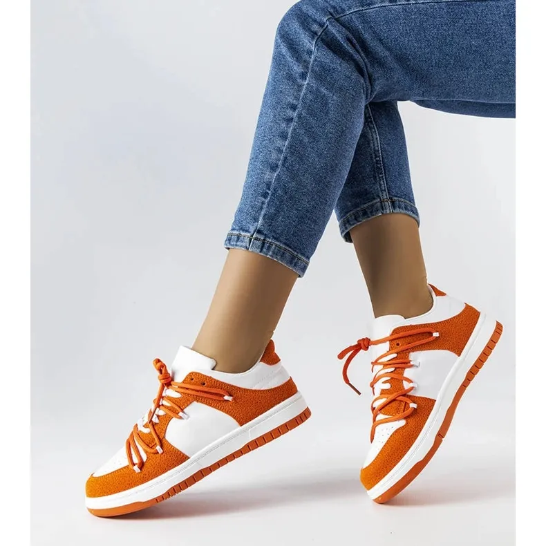 Orange sneakers with combined materials from Hila white