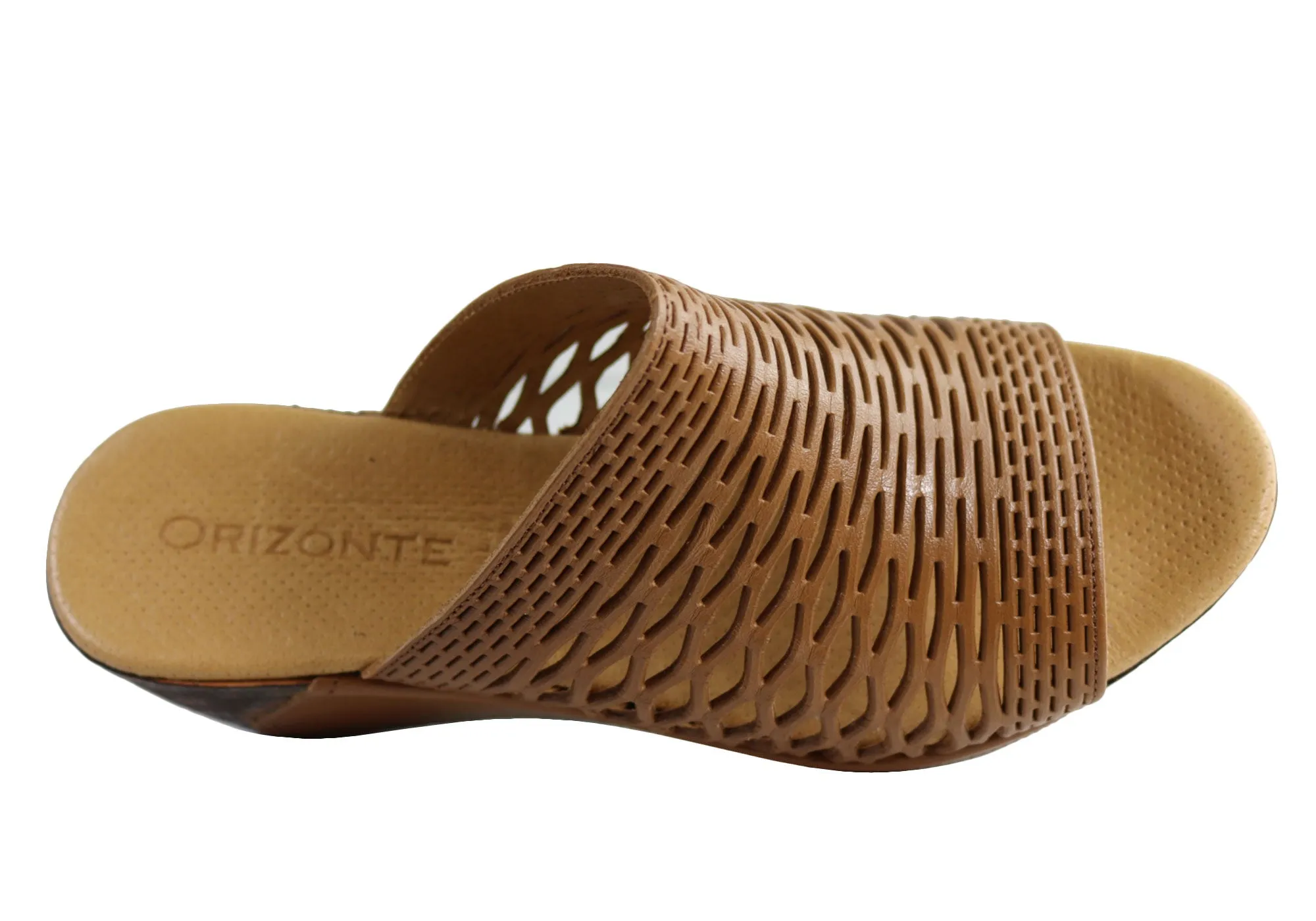 Orizonte Ashley Womens European Leather Comfort Wedge Slide Sandals