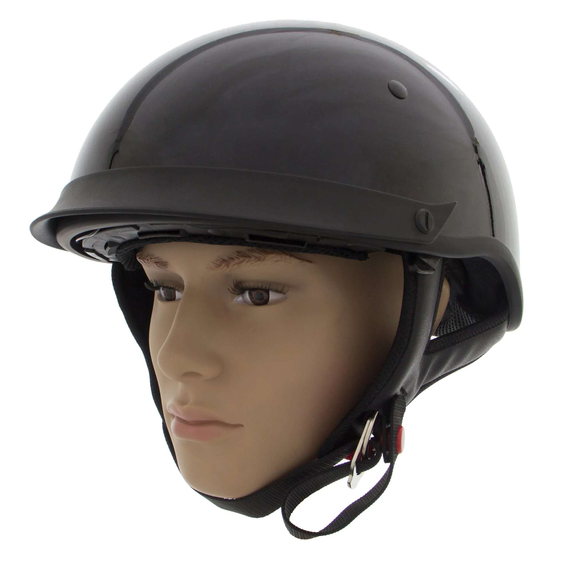 Outlaw Helmets T72 Glossy Black Motorcycle Half Helmet for Men & Women with Drop Down Sun Visor DOT Approved - Adult Unisex Skul