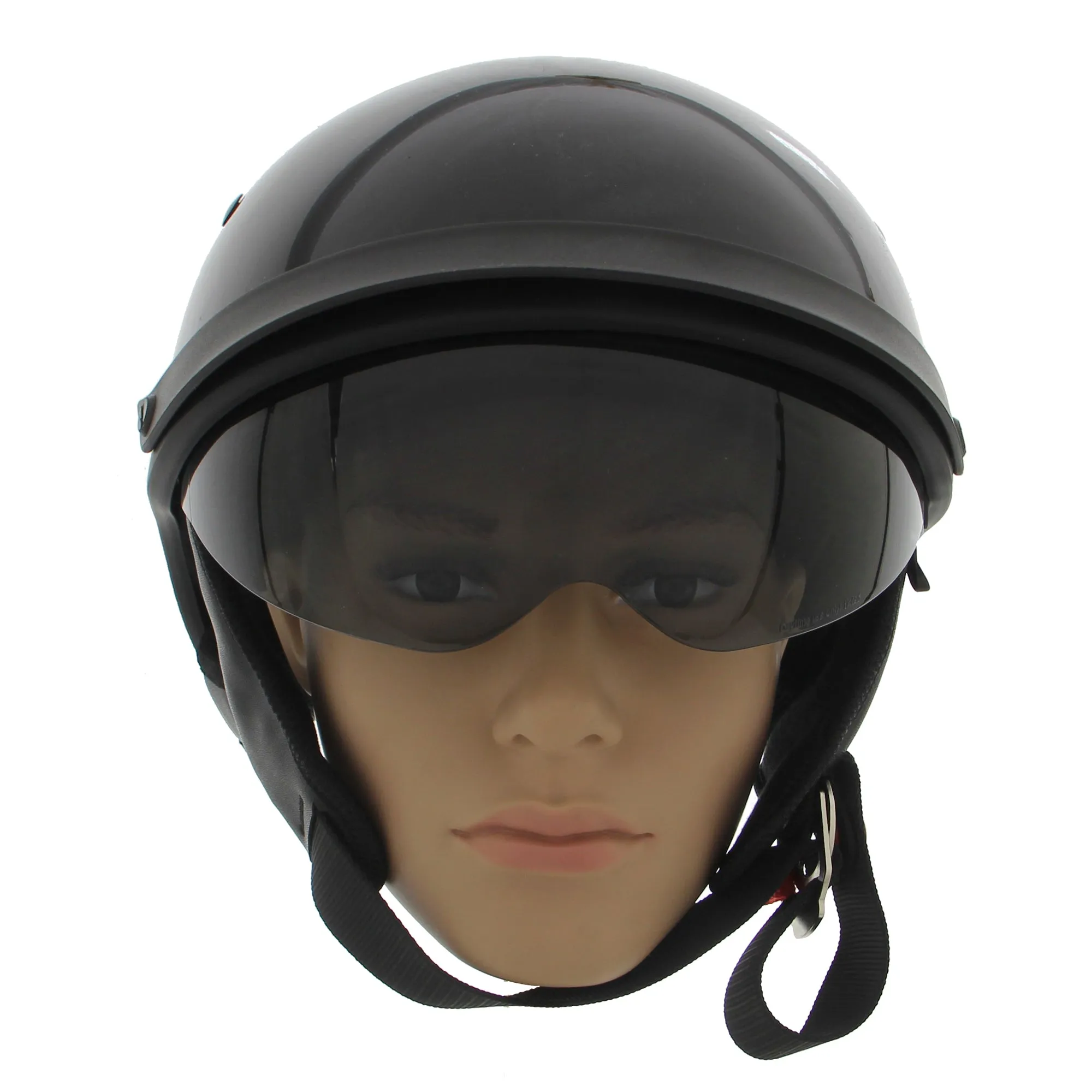 Outlaw Helmets T72 Glossy Black Motorcycle Half Helmet for Men & Women with Drop Down Sun Visor DOT Approved - Adult Unisex Skul