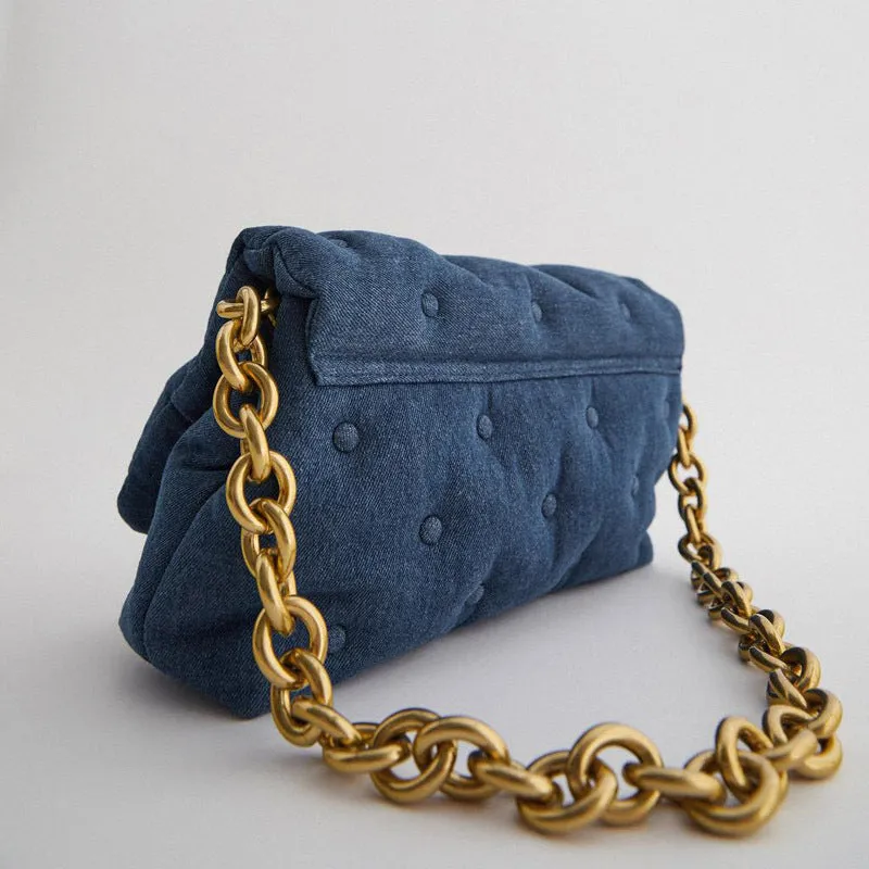 Oversized Denim Quilted Shoulder Bag