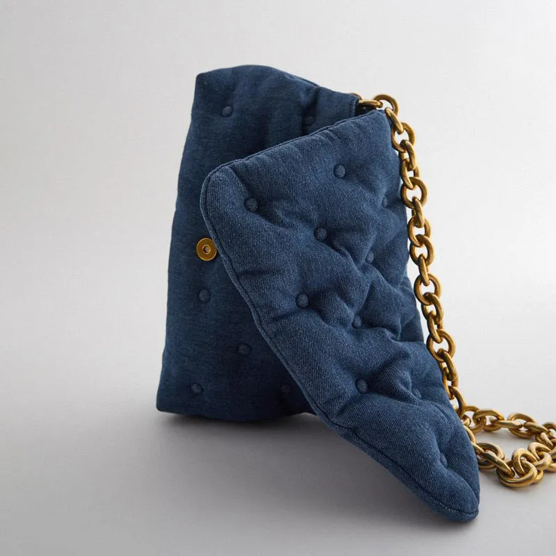 Oversized Denim Quilted Shoulder Bag