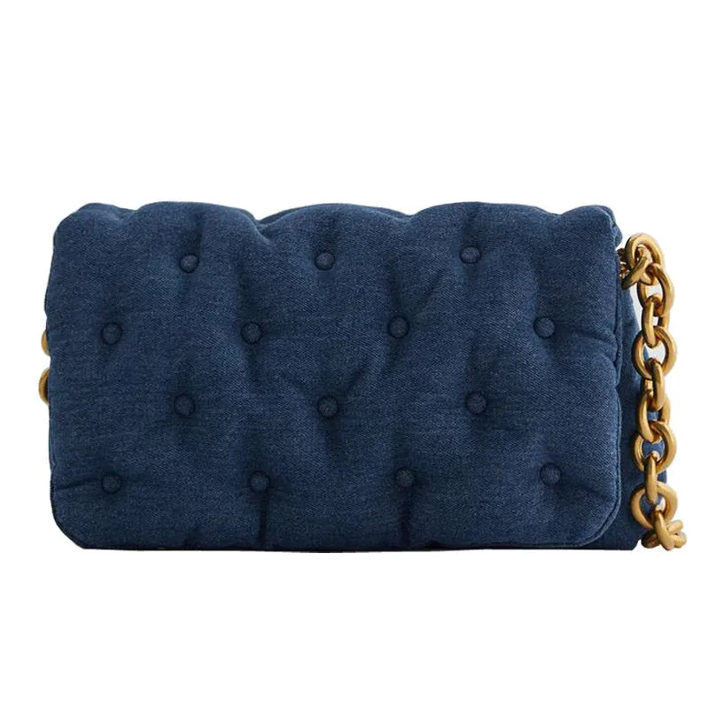 Oversized Denim Quilted Shoulder Bag