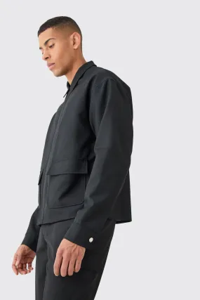 Oversized Fit Pocket Front Zip Up Harrington Jacket | boohooMAN UK