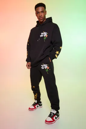 Oversized Globe Graphic Hooded Tracksuit