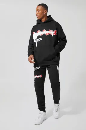 Oversized Graffiti Hooded Tracksuit