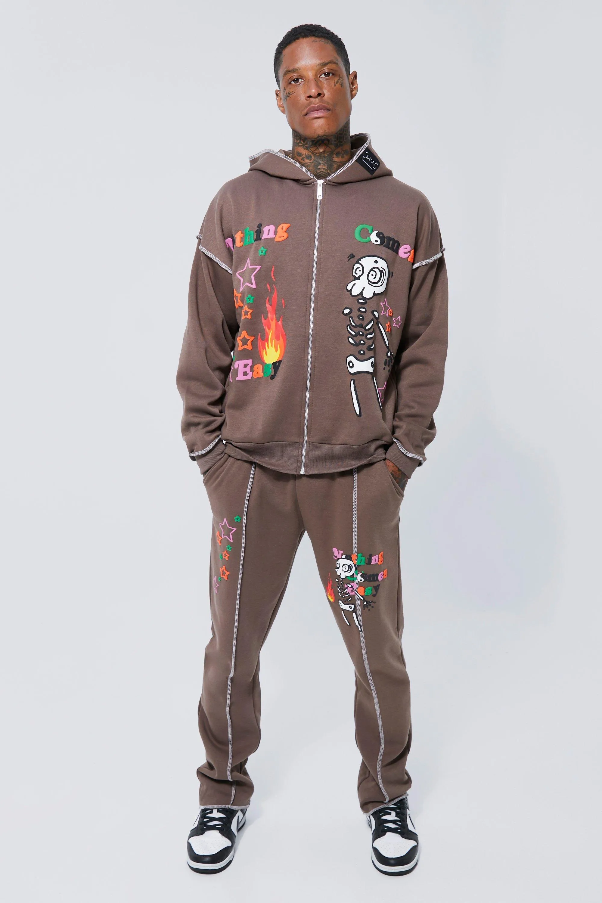 Oversized Graphic Zip Through Hooded Tracksuit