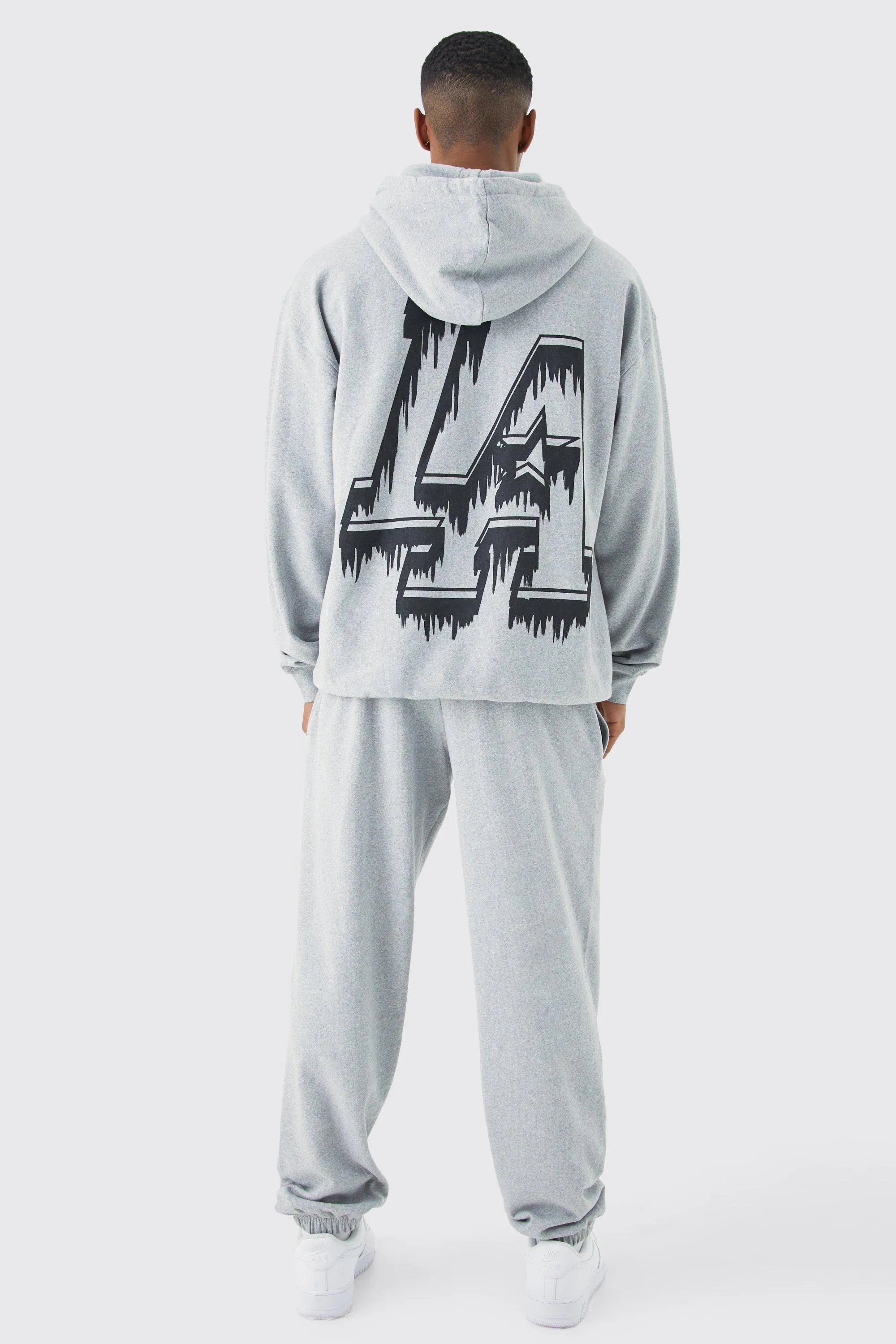 Oversized La Drip Print Hooded Tracksuit | boohooMAN UK