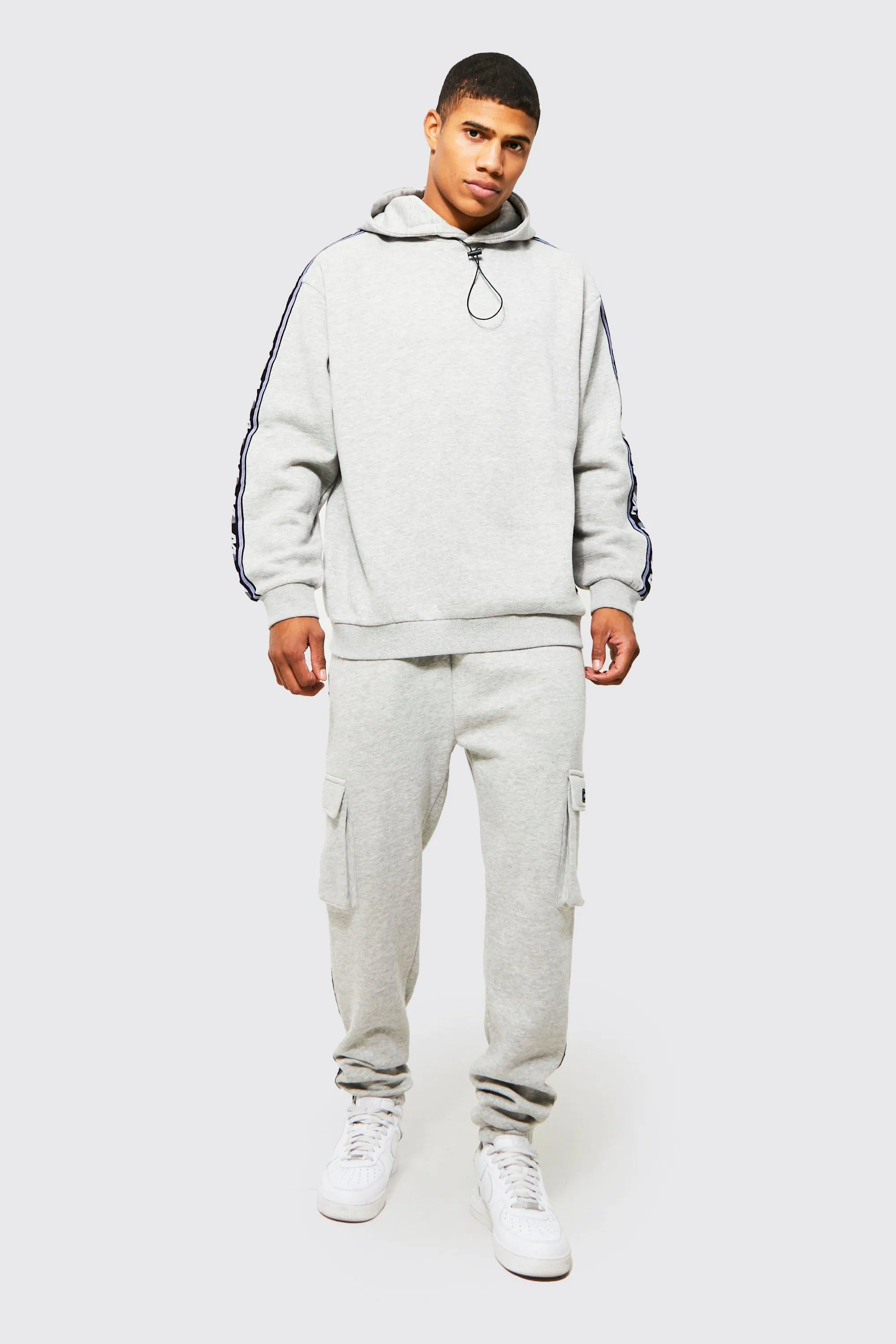 Oversized Man Tape Cargo Hooded Tracksuit