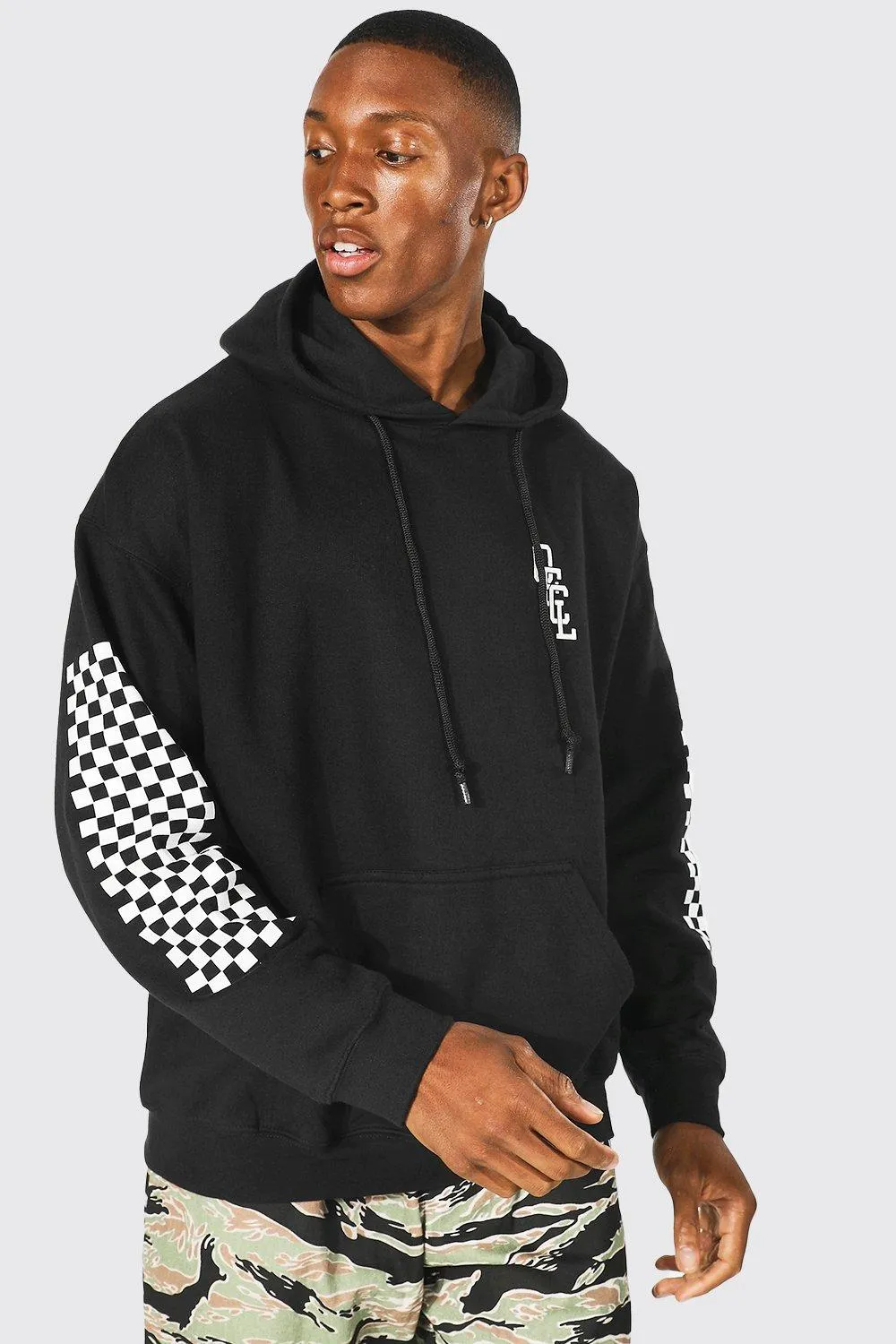Oversized Offcl Checkerboard Sleeve Hoodie