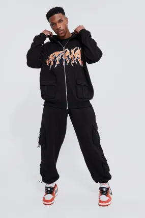 Oversized Official Graphic Zip Through Hooded Tracksuit