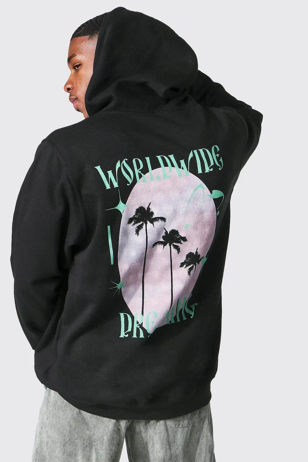 Oversized Worldwide Palm Back Print Hoodie