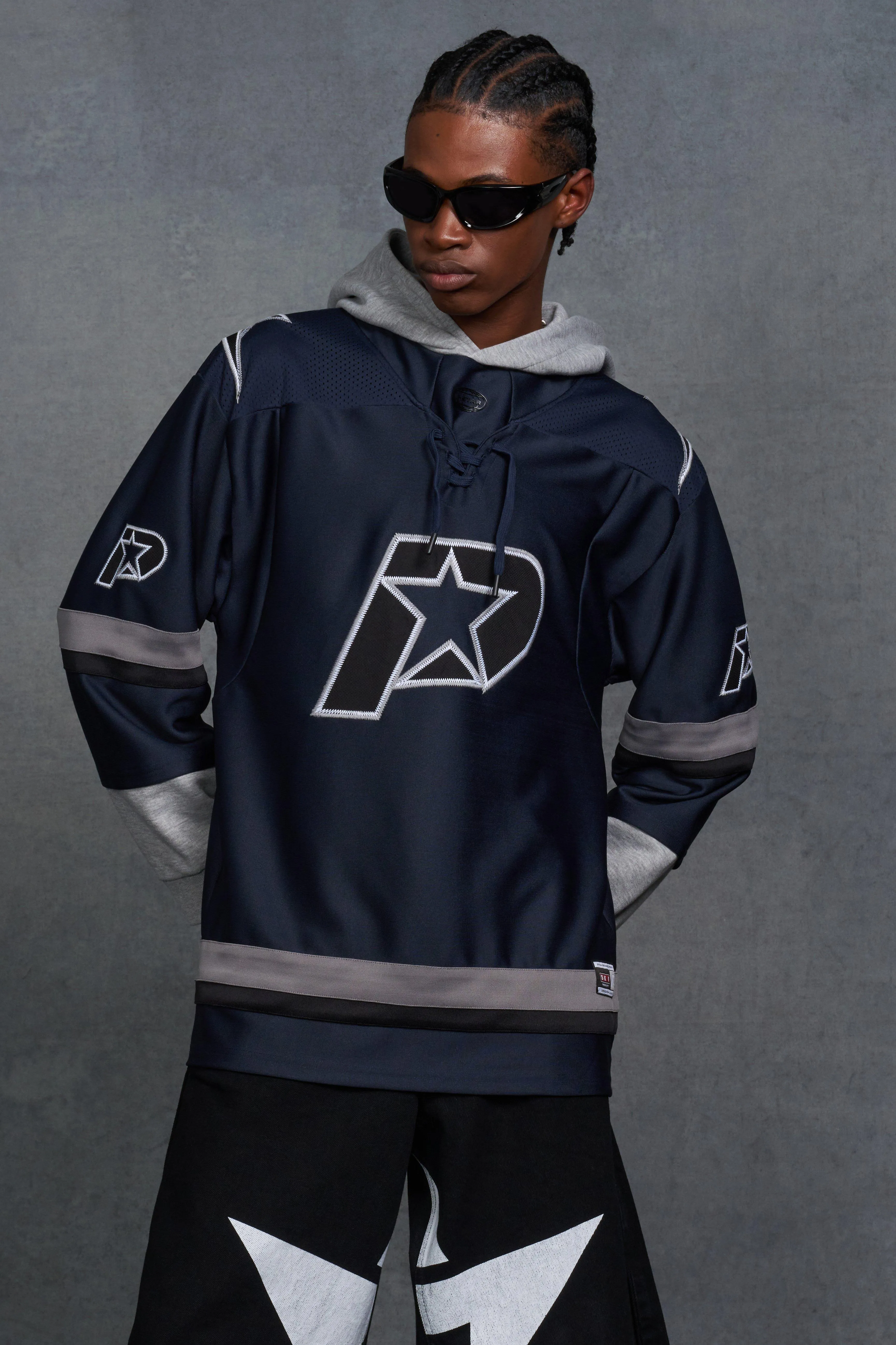 P-Star Oversized Hooded Hockey Jersey Knit With Applique