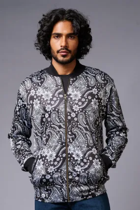 Paisely Design Printed (in white) Black Bomber Jacket for Men