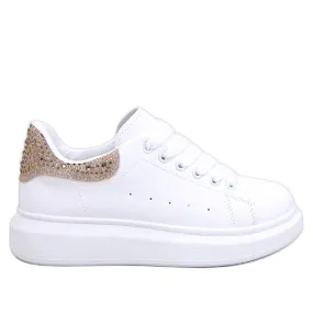 Parkss WHITE/GOLD platform sneakers with rhinestones