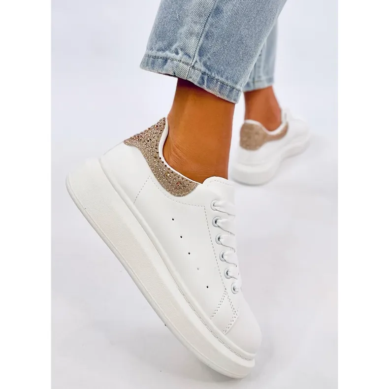 Parkss WHITE/GOLD platform sneakers with rhinestones