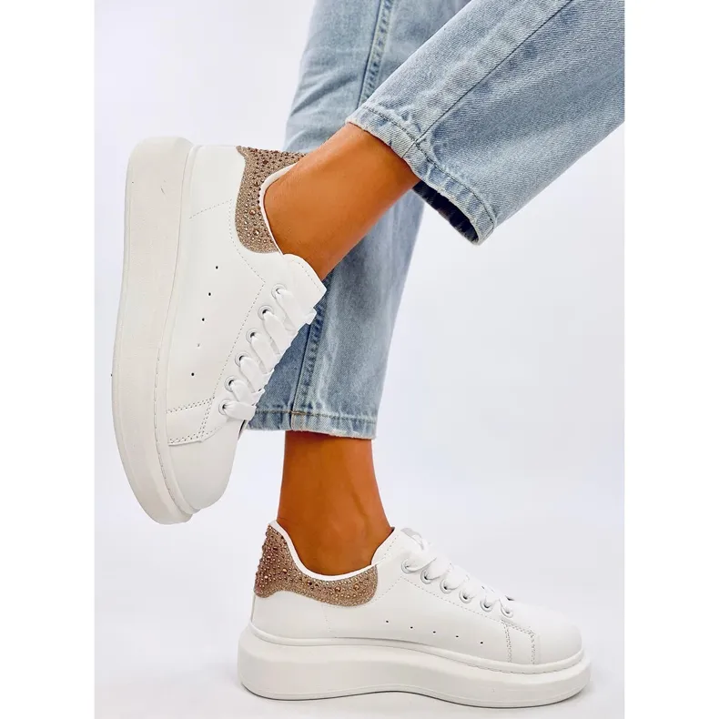 Parkss WHITE/GOLD platform sneakers with rhinestones