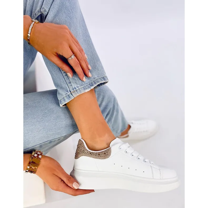 Parkss WHITE/GOLD platform sneakers with rhinestones