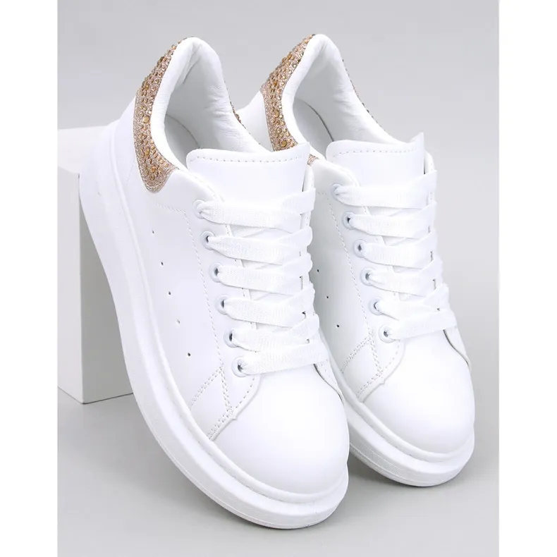 Parkss WHITE/GOLD platform sneakers with rhinestones