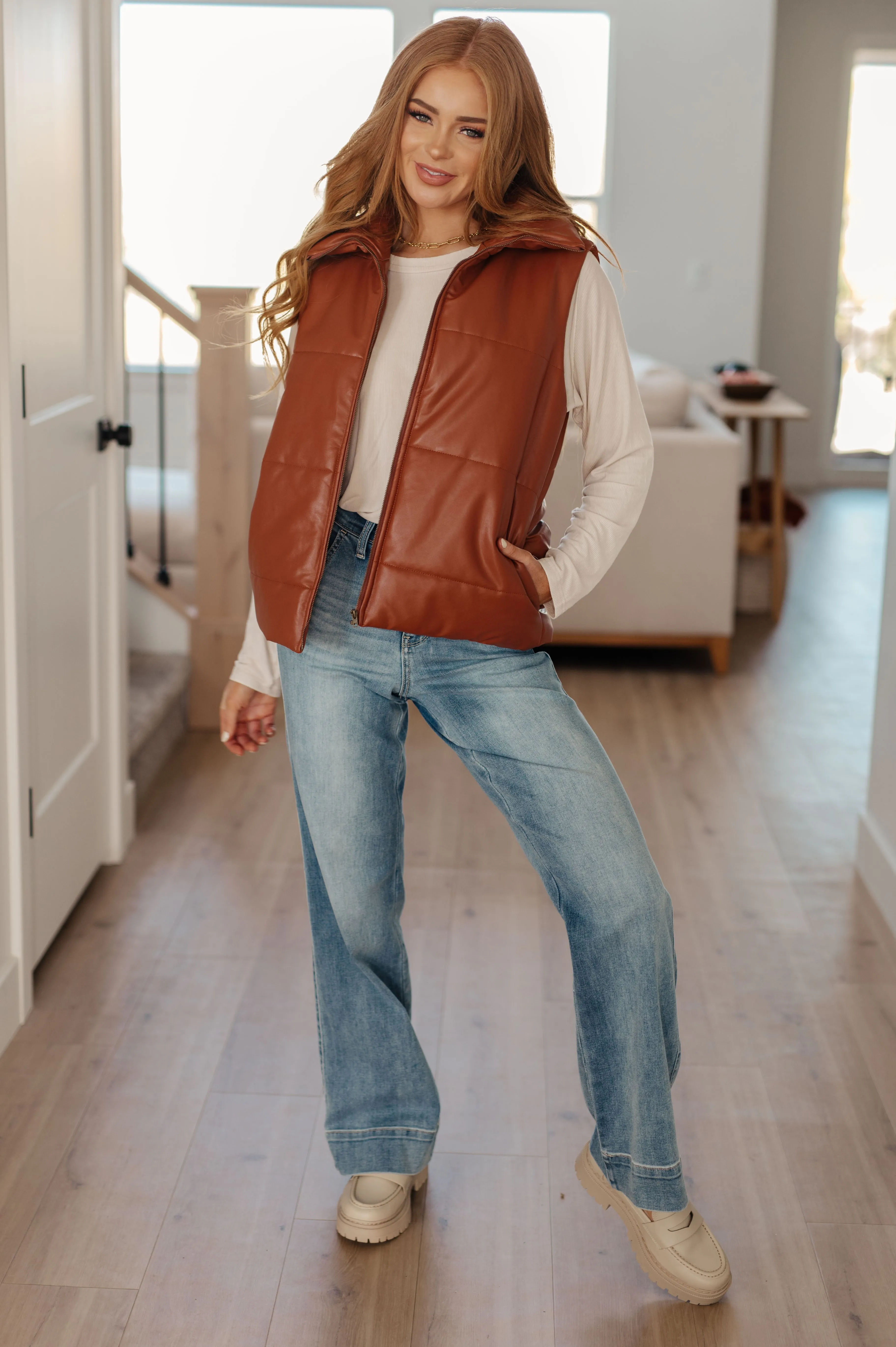 Passing Faux Leather Puffer Vest