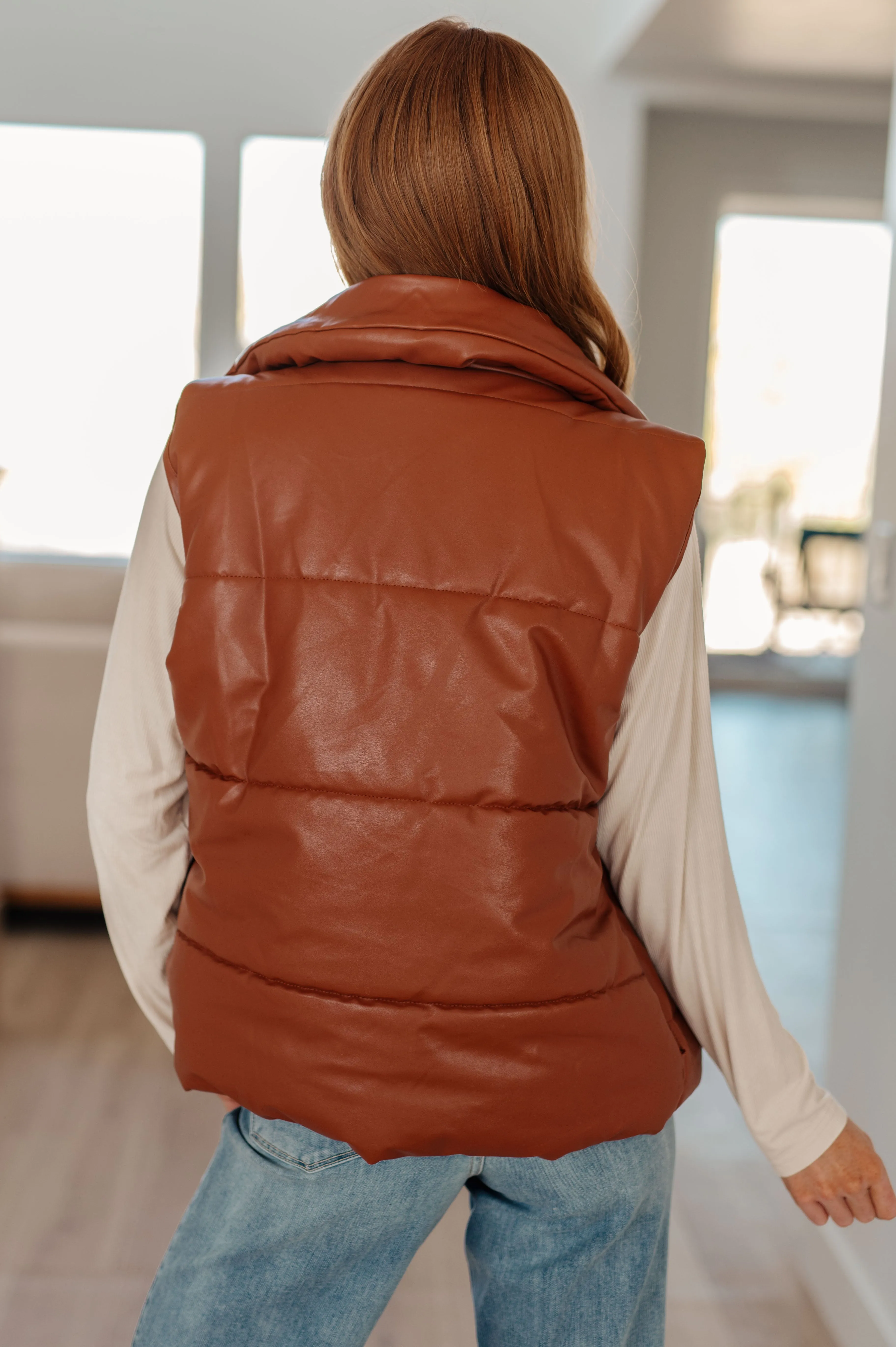 Passing Faux Leather Puffer Vest