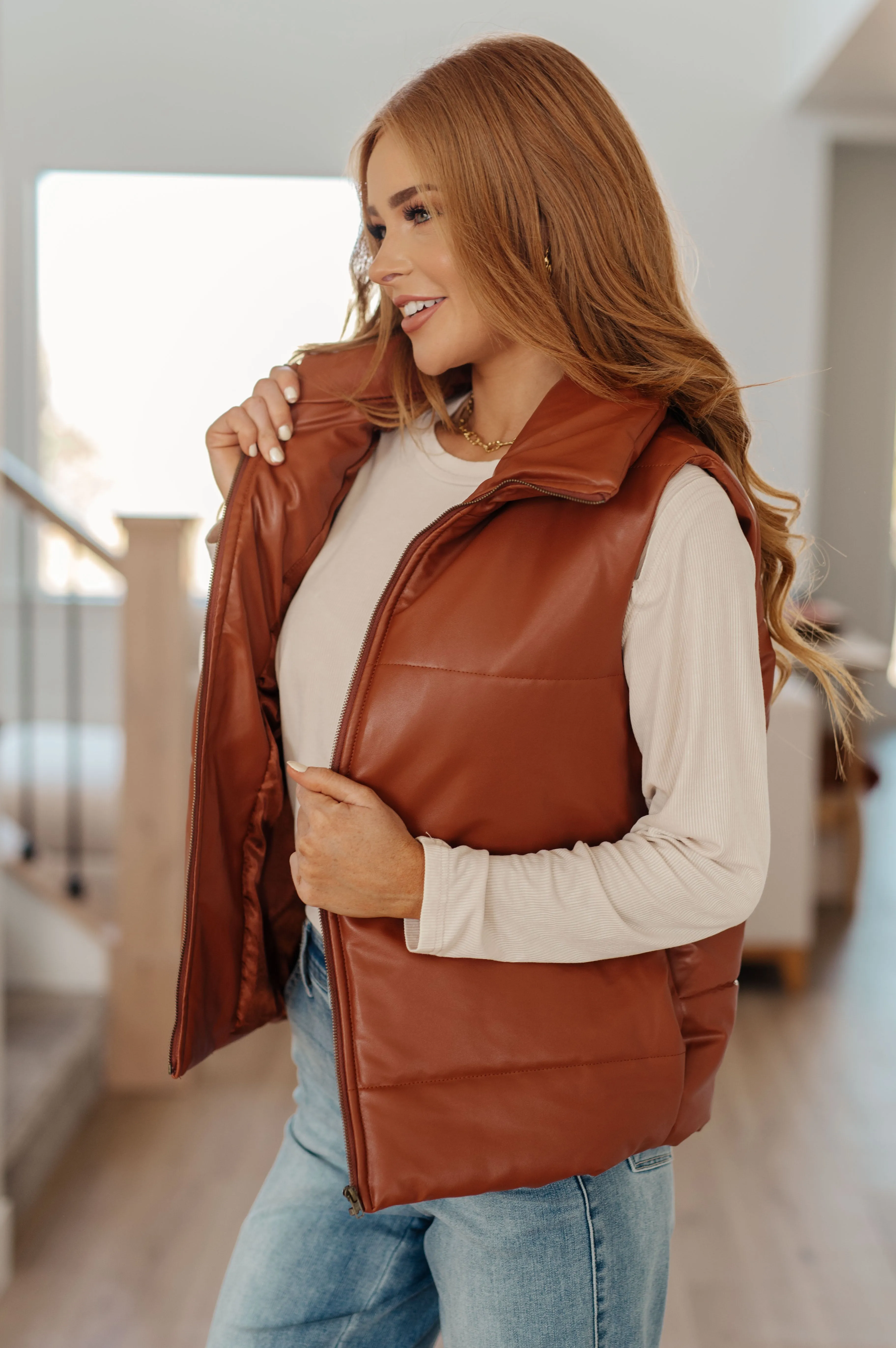 Passing Faux Leather Puffer Vest