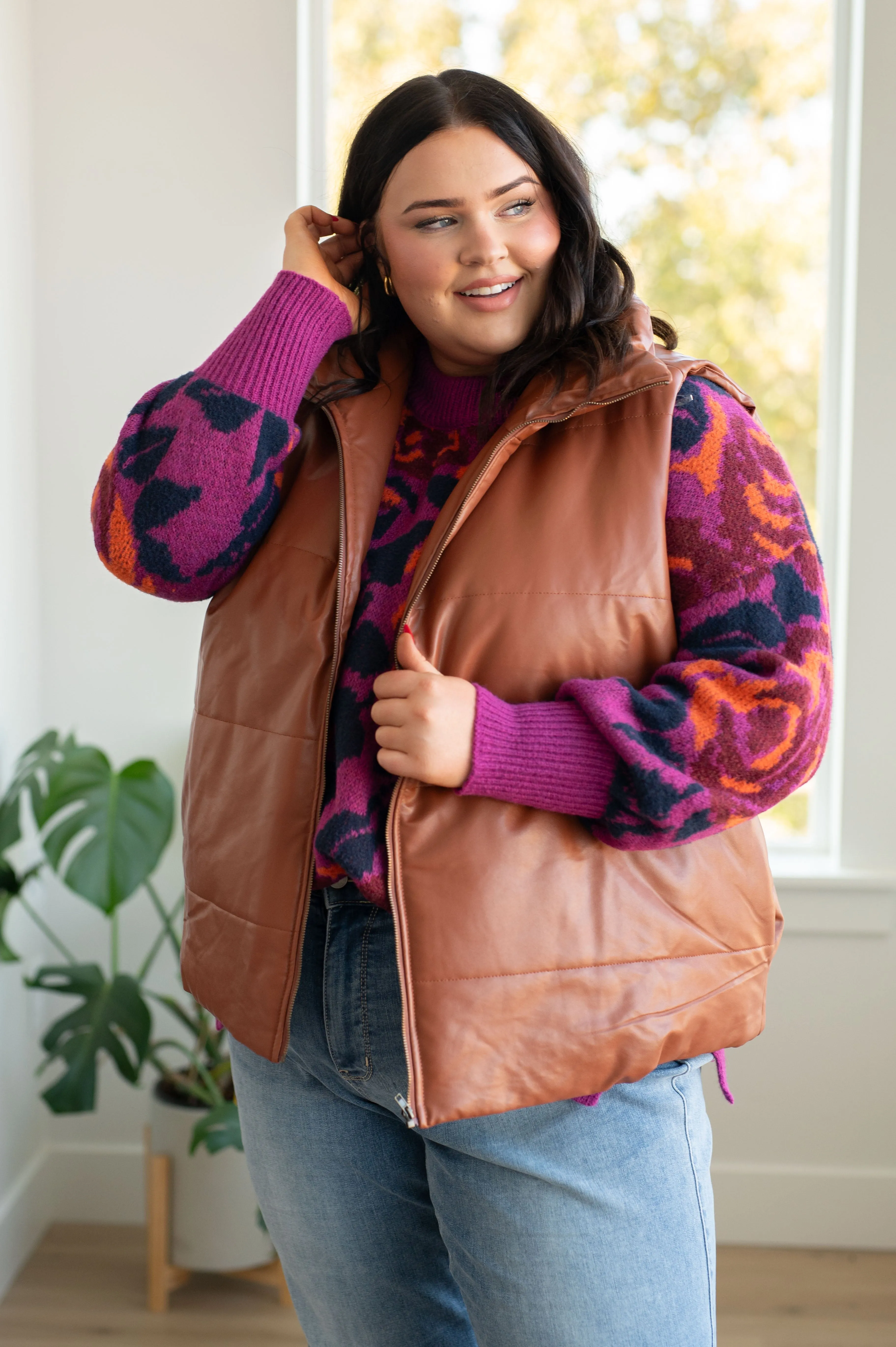 Passing Faux Leather Puffer Vest