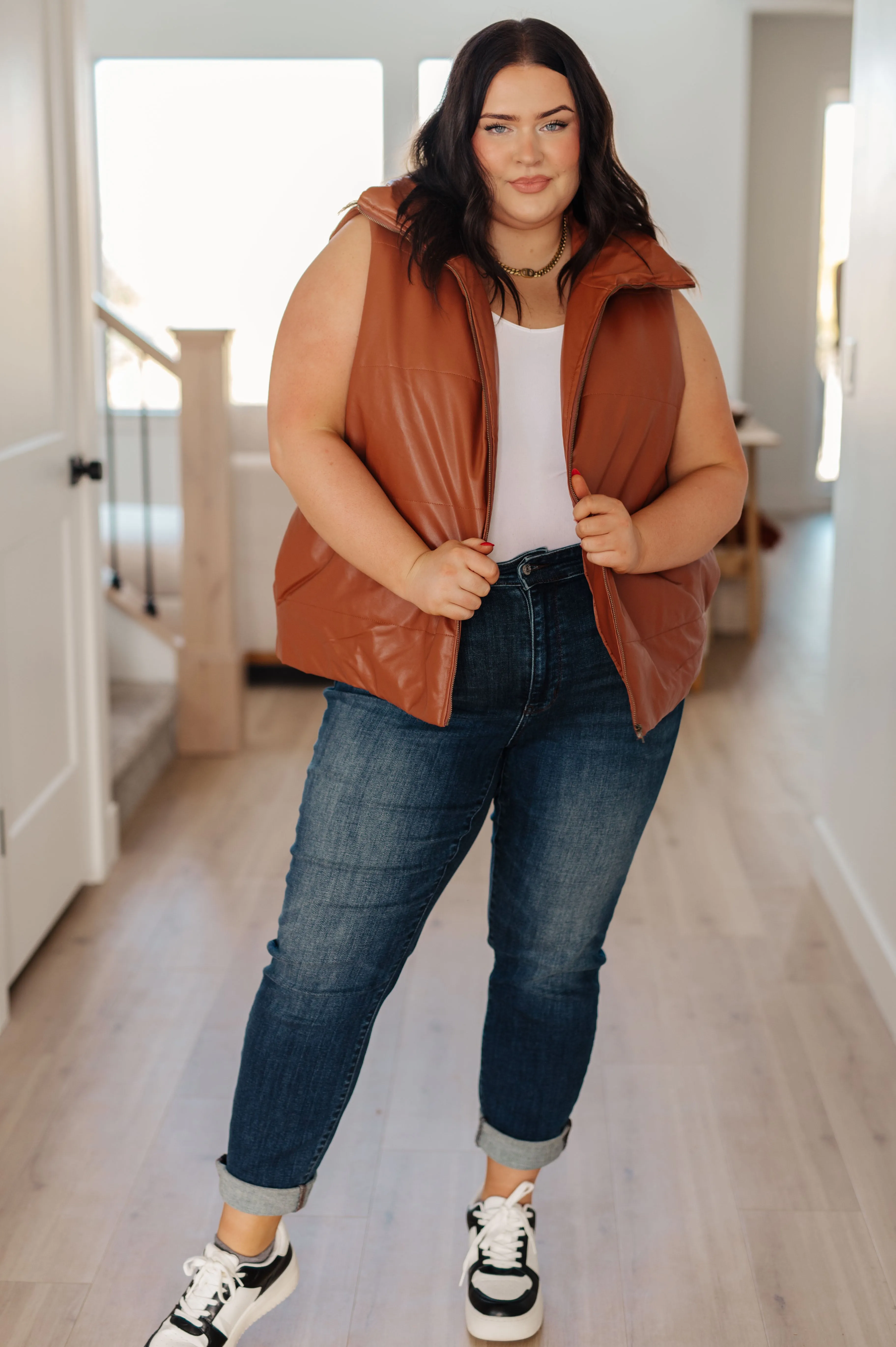 Passing Faux Leather Puffer Vest