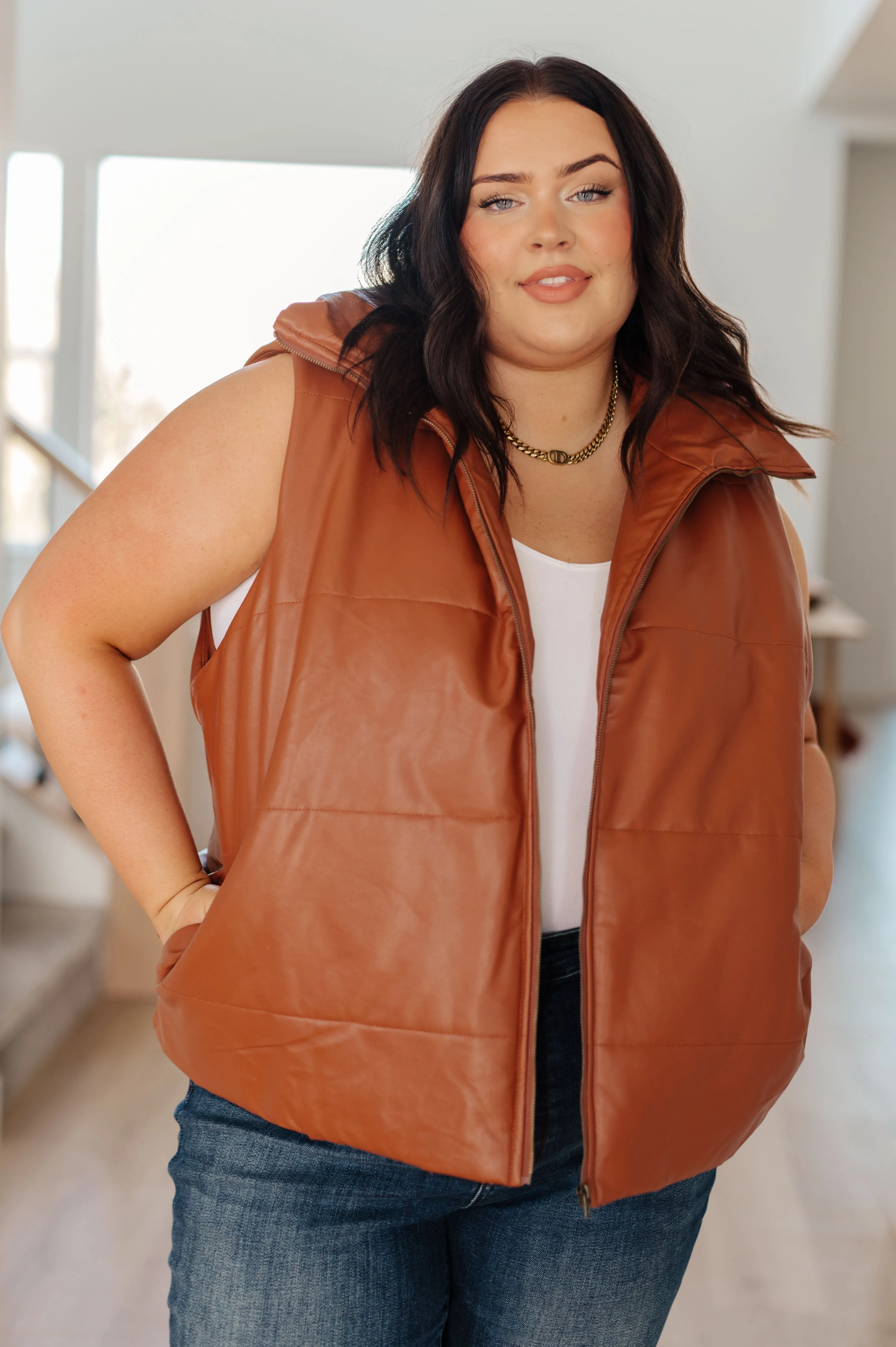 Passing Faux Leather Puffer Vest