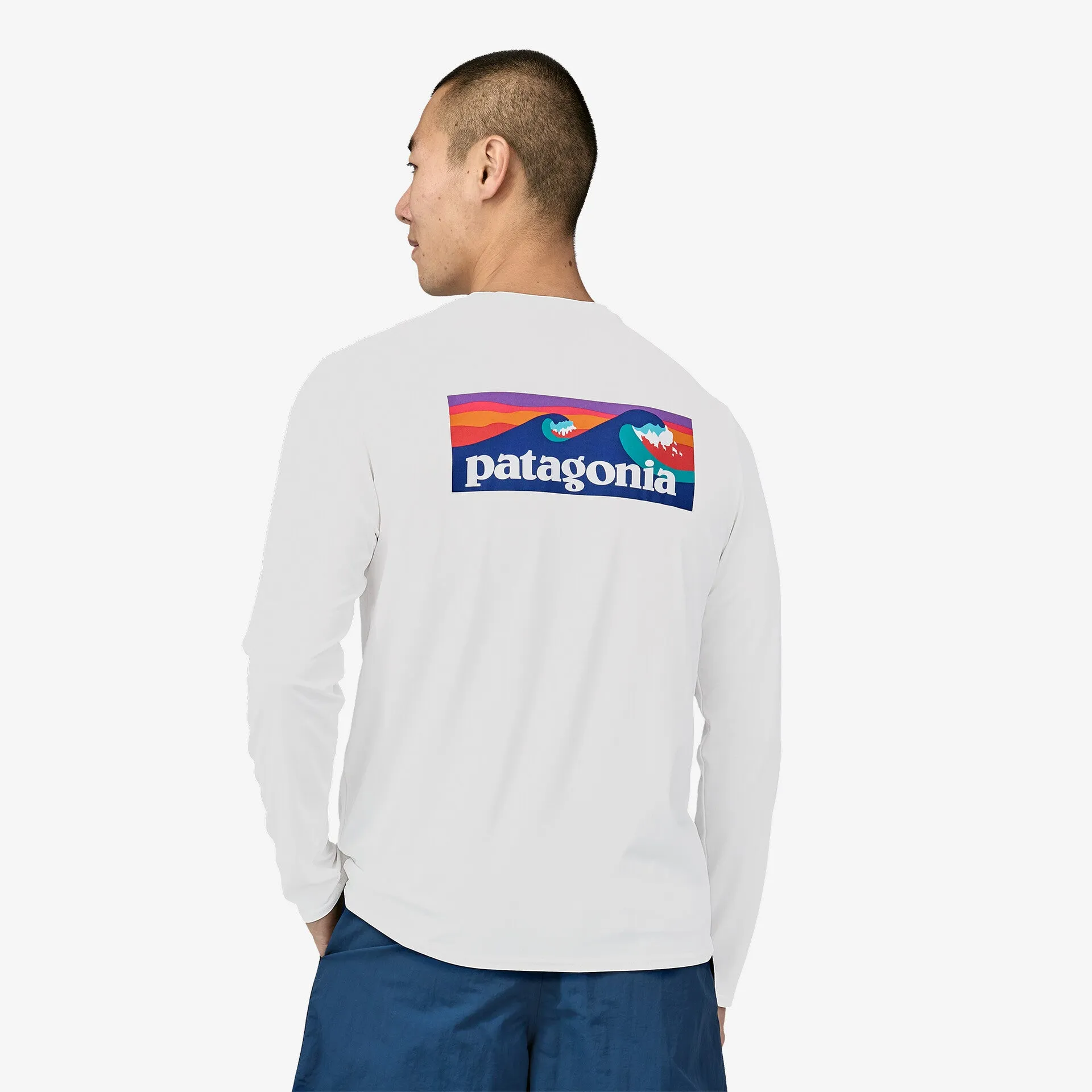 Patagonia Men's Capilene Cool Daily Graphic L/S T-Shirt - Boardshort Logo: White