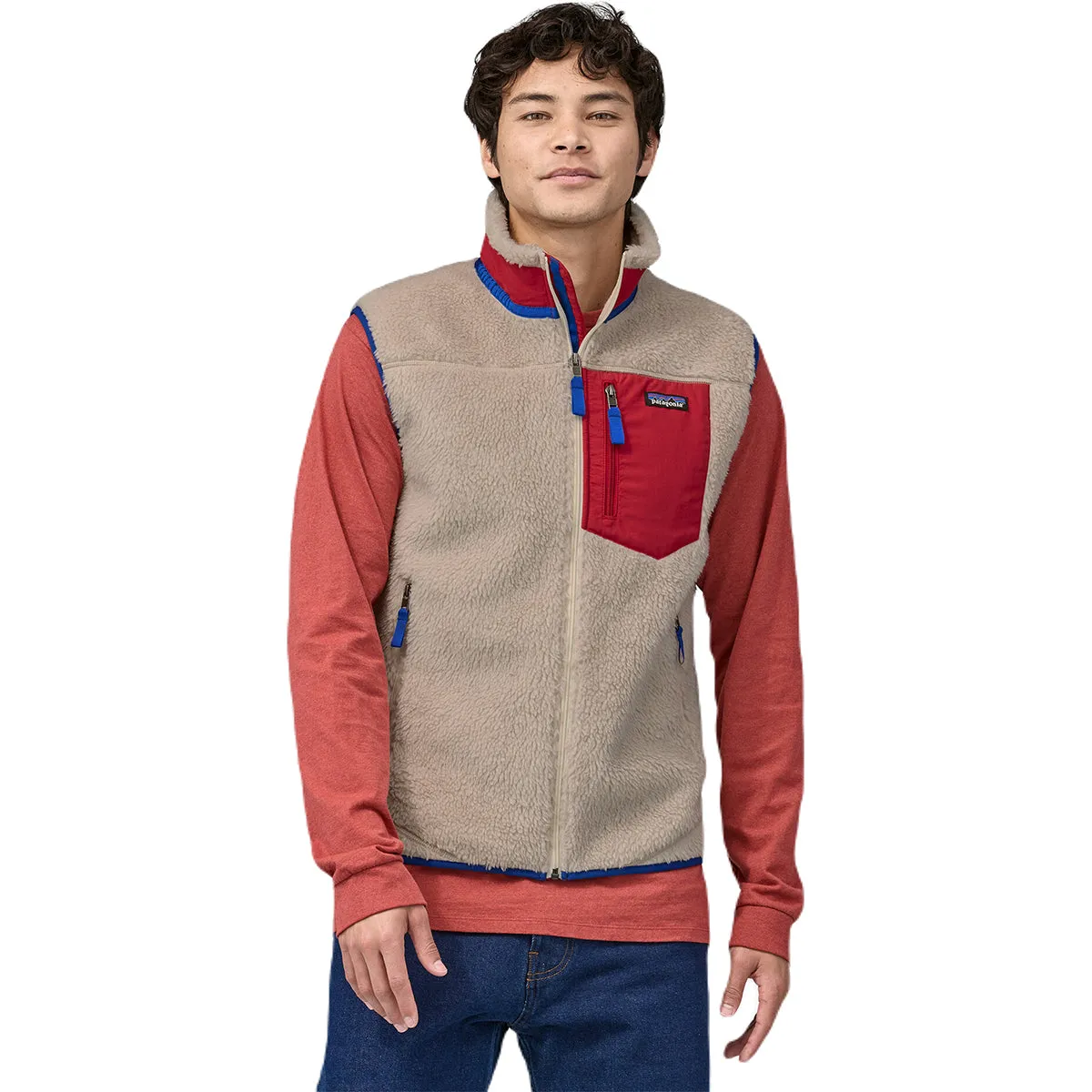 Patagonia Men's Natural w/Touring Red Classic Retro-X Fleece Vest