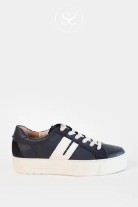 PAUL GREEN 5330-086 NAVY LEATHER FLATFORM TRAINERS
