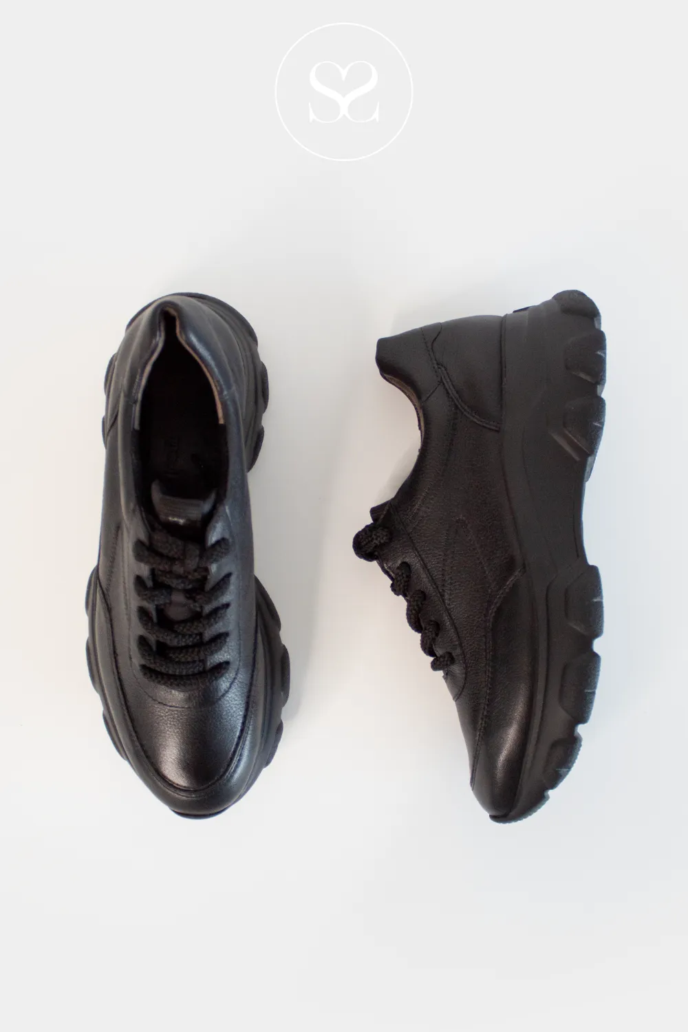 PAUL GREEN 5359 BLACK LEATHER CHUNKY SPORTY TRAINERS