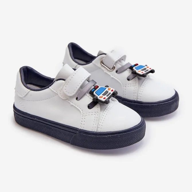 Pennyn White and Navy Blue Children's Sneakers with Pin