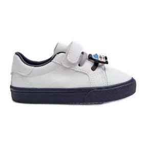 Pennyn White and Navy Blue Children's Sneakers with Pin