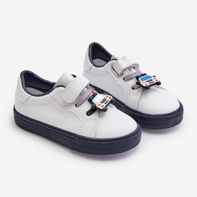 Pennyn White and Navy Blue Children's Sneakers with Pin