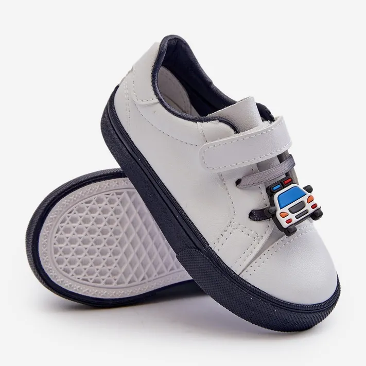 Pennyn White and Navy Blue Children's Sneakers with Pin