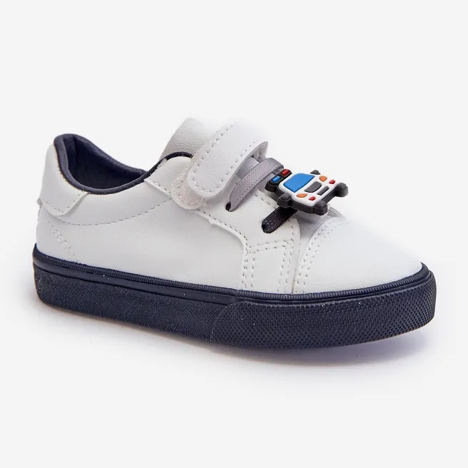 Pennyn White and Navy Blue Children's Sneakers with Pin