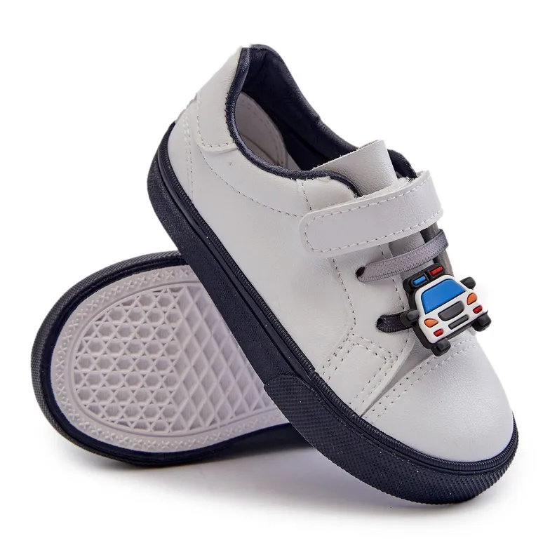 Pennyn White and Navy Blue Children's Sneakers with Pin