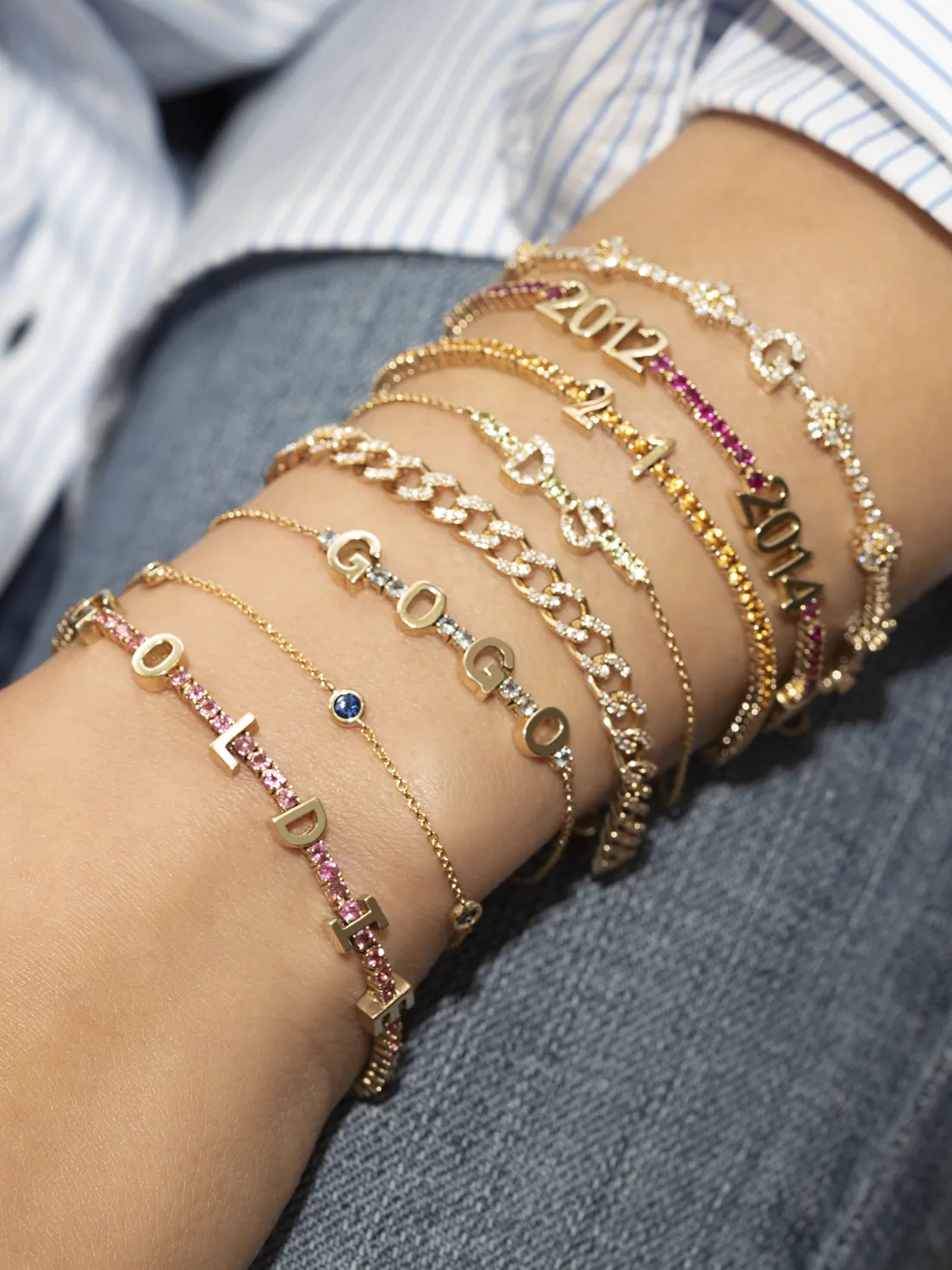 Personalized Diamond Flower Tennis Bracelet - White Diamond and Yellow Sapphire / 14k Yellow Gold