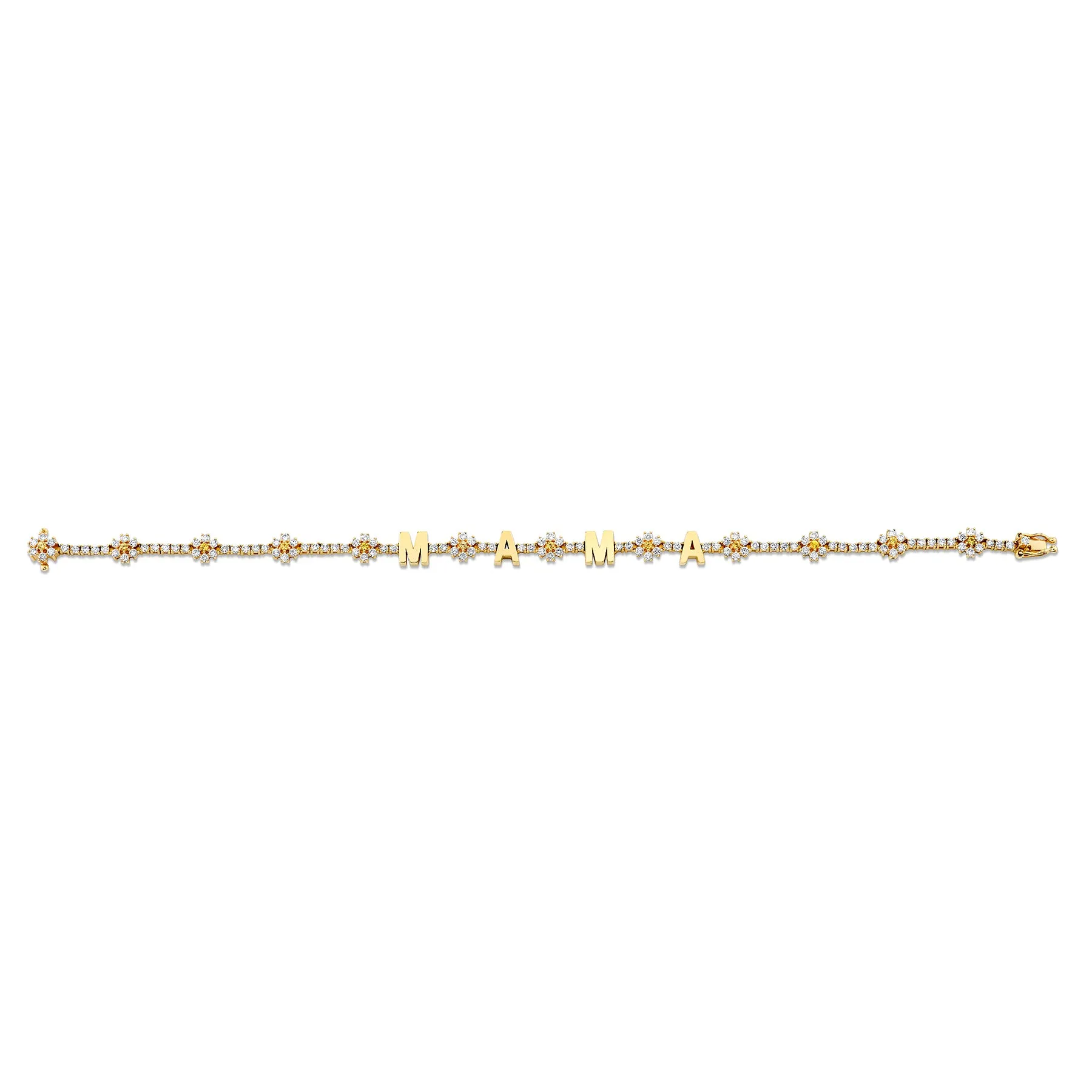 Personalized Diamond Flower Tennis Bracelet - White Diamond and Yellow Sapphire / 14k Yellow Gold