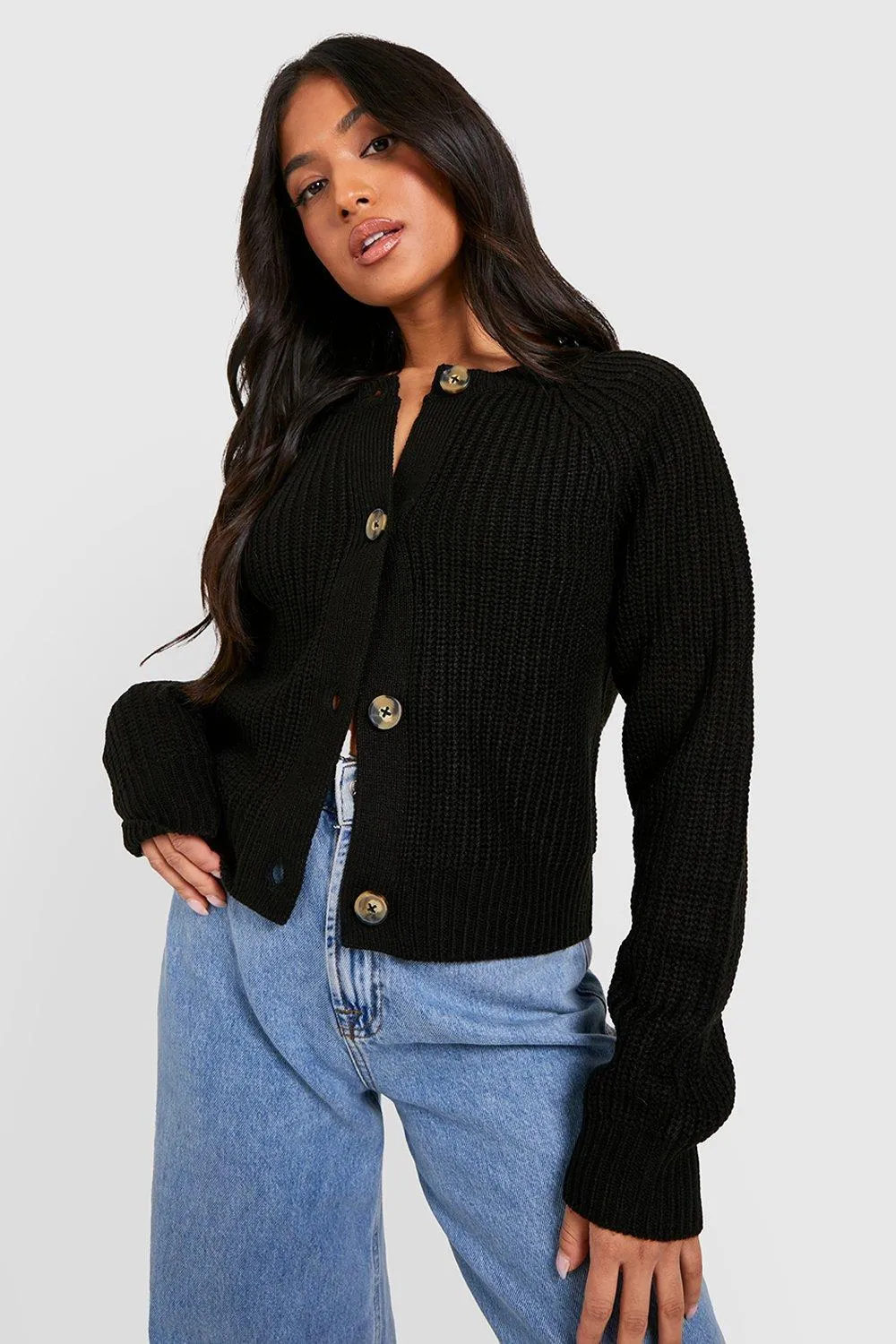 Petite Knitted Fisherman Cropped Cardigan