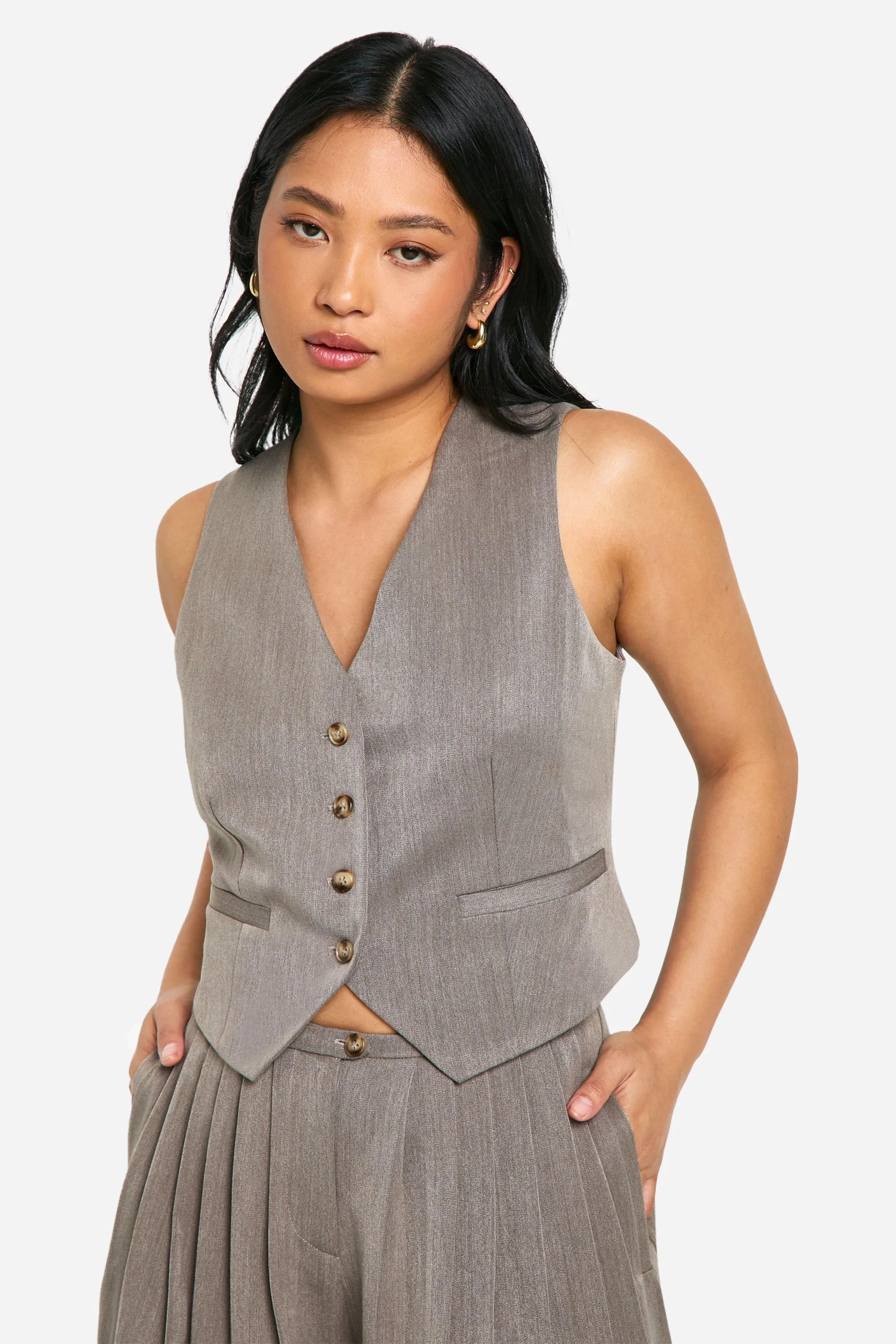 Petite Mock Horn Button Fitted Waistcoat