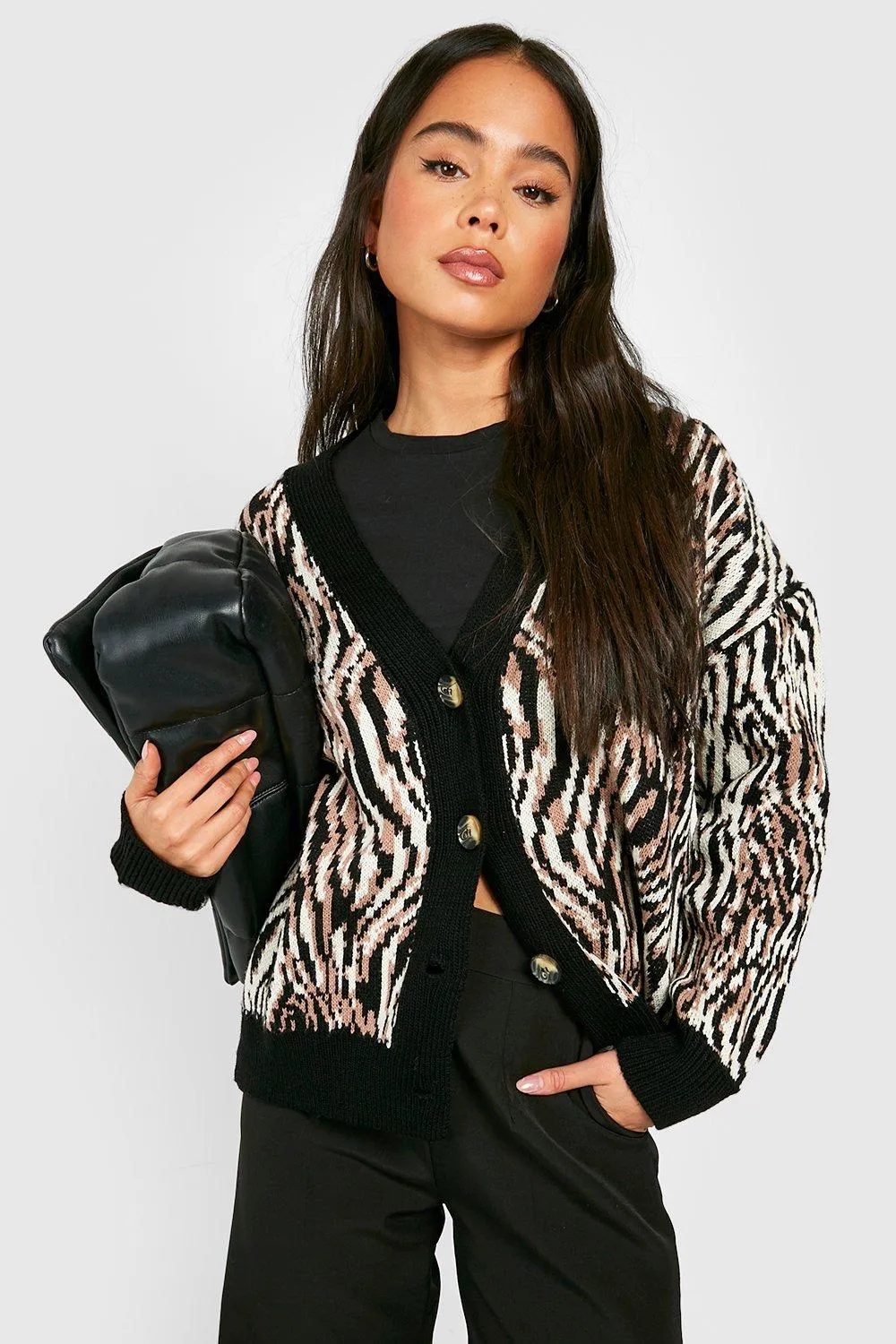 Petite Zebra Print Knit Cardigan