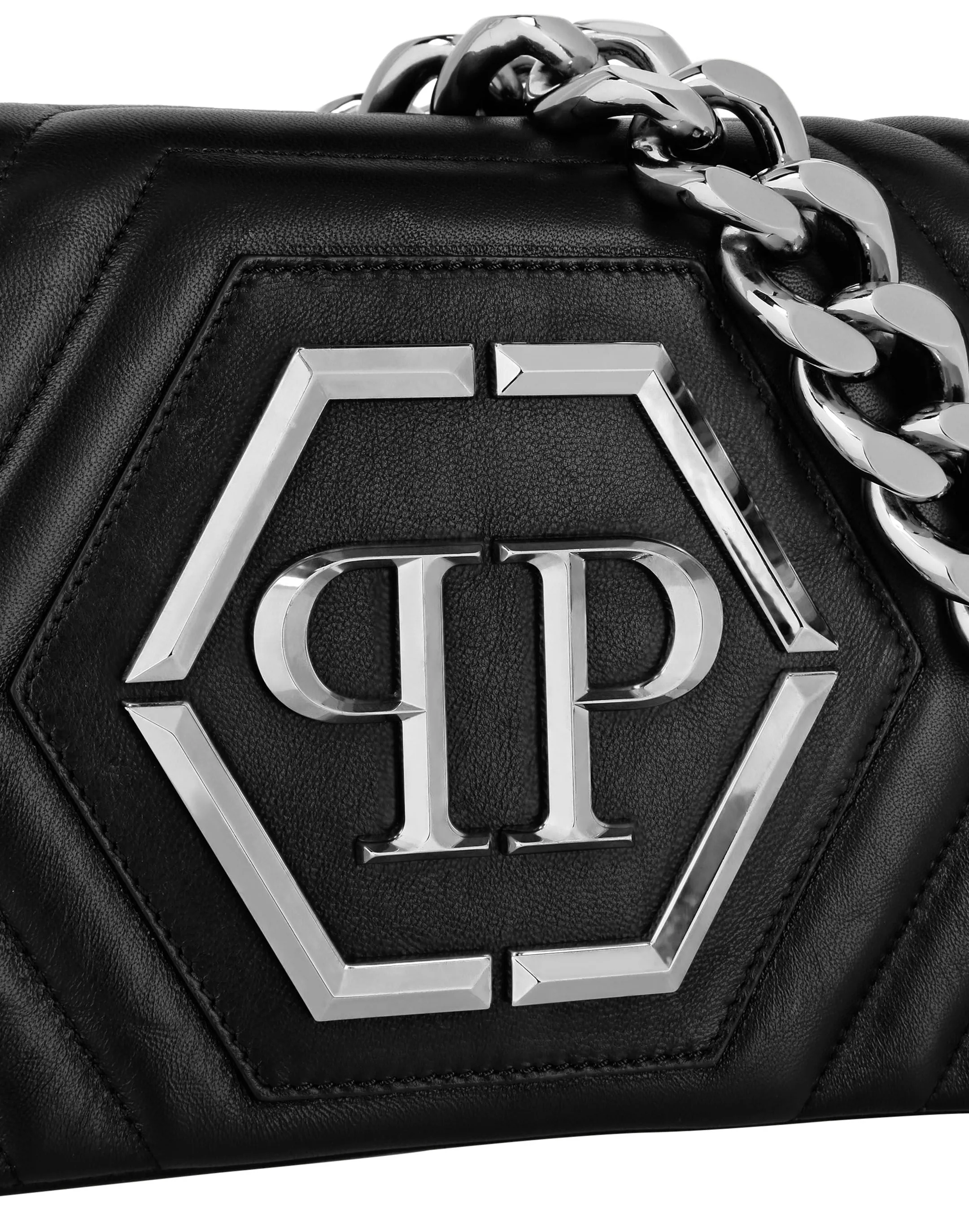 PHILIPP PLEIN Small Nappa Matellase` Shoulder Bag Hexagon