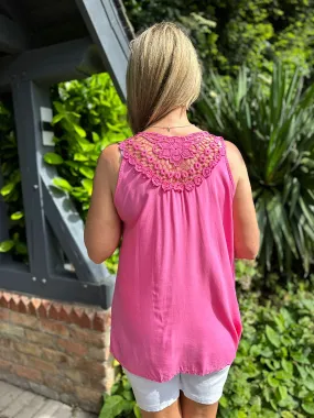 Pink Floral Lace Back Vest Beth