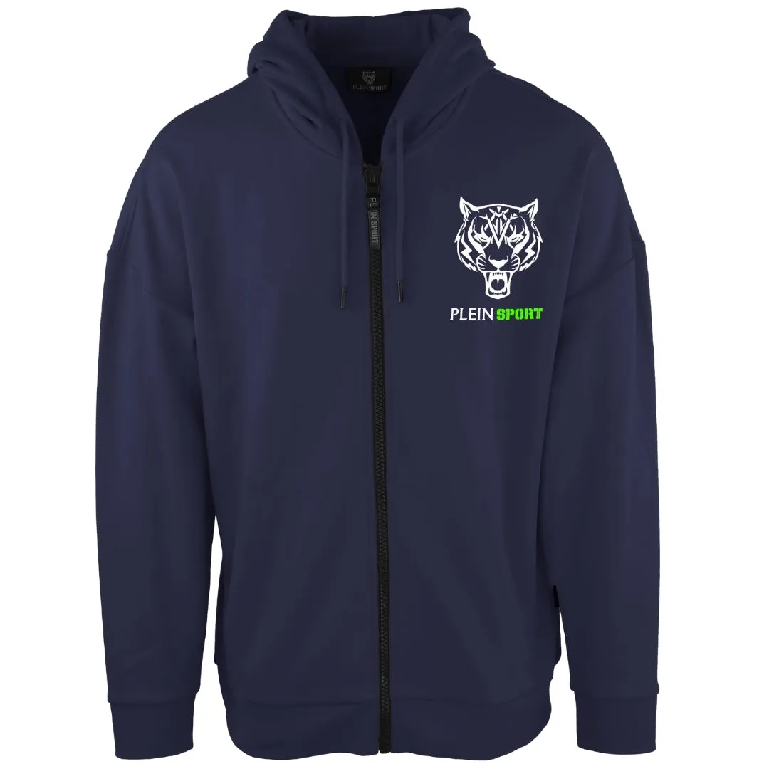 Plein Sport Green Logo Navy Blue Zip Up Hoodie