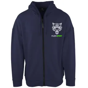 Plein Sport Green Logo Navy Blue Zip Up Hoodie